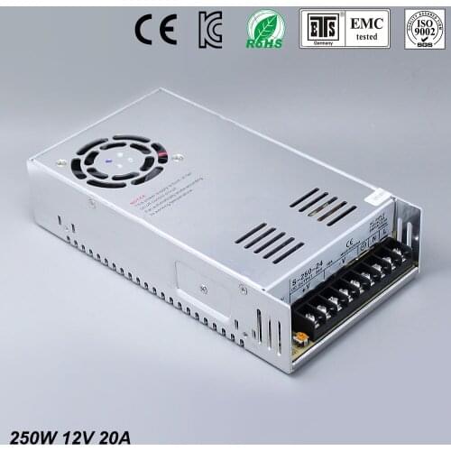 12V 20A 250W Switching Power Supply Driver for LED Strip AC 100-240V Input to DC 12V free shipping