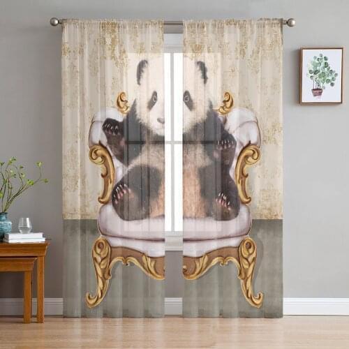 Panda Sitting On The Couch Retro Tulle Curtain Voile Transparent Tulle for Bedroom Living Room Kitchen Sheer Window Curtains