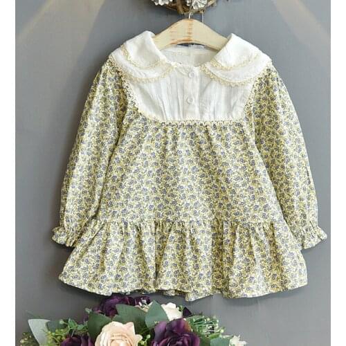 Dress For Girls Fashion Floral Long-sleeve Lapel Stitching Childrens Dress New Kids Clothes Cute Spring Autumn Dress
