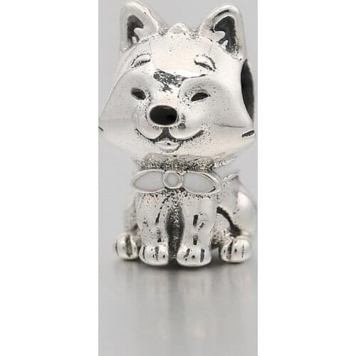Authentic S925 DIY Jewelry Bead Akita Inu Dog Puppy Charm fit Lady Bracelet Bangle Girl Gift