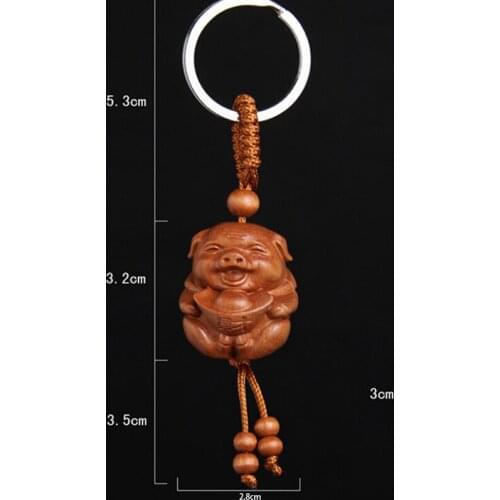 Lucky Pendant 2019 Pig Of Year Carving Wood Key Ring Wood Pig Treasure Key Chain Gift Decor For Key Bag For Men Women