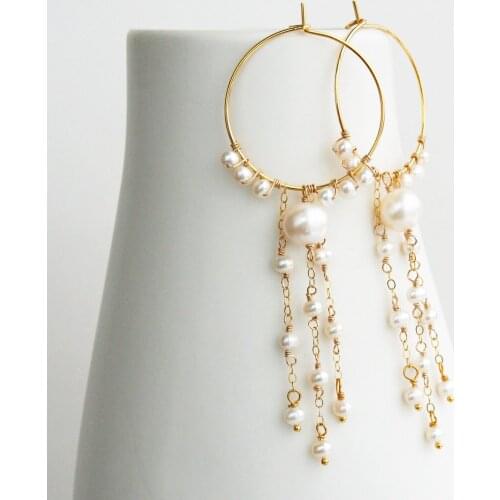 14K Gold Filled Hoop Earrings Natural Pearl Earrings Tassel Jewelry Handmade Brincos Minimalism Oorbellen Boho Women Earrings