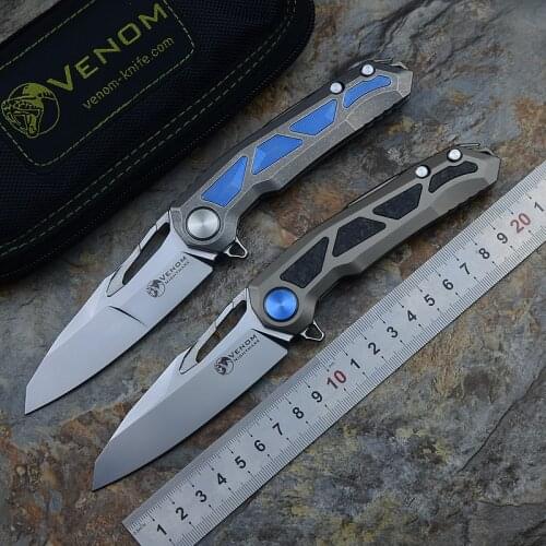 VENOM NIGHTMARE Kevin John M390 Titanium handle Flipper folding knife ball bearing pocket knife camping hunting knives EDC tool