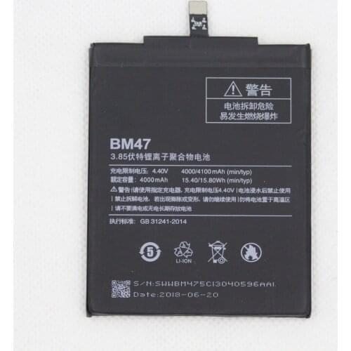 20pcs/lot replacement Battery BM47 For Xiaomi Redmi 3 3S 3X 4X Redmi3 Pro Hongmi Redrice 3 3s BM 47 Mobile Phone Battery 4100mAh