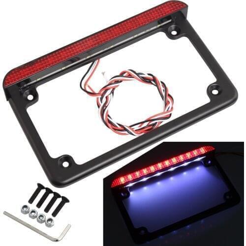 Universal Motorcycle 6" LED License Plate Frame With LED Tail Brake Light For Harley Yamaha Offroad Truck Vehicle Plate Bracket