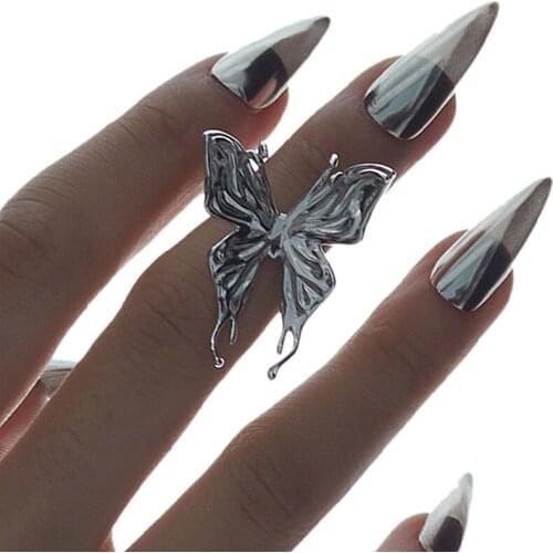Vintage Simple Butterfly Finger Rings Punk Statement Design Metal Womens Rings Trendy Silver Color Geometric Charms Open Rings