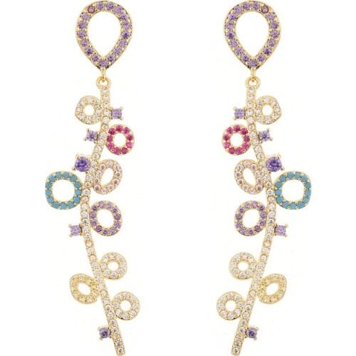 High Quality S925 Ear Needle Drop Earrings Micro-inlaid Multicolor Zircon Circle Long Drop Earrings For Women Earrings Unusual