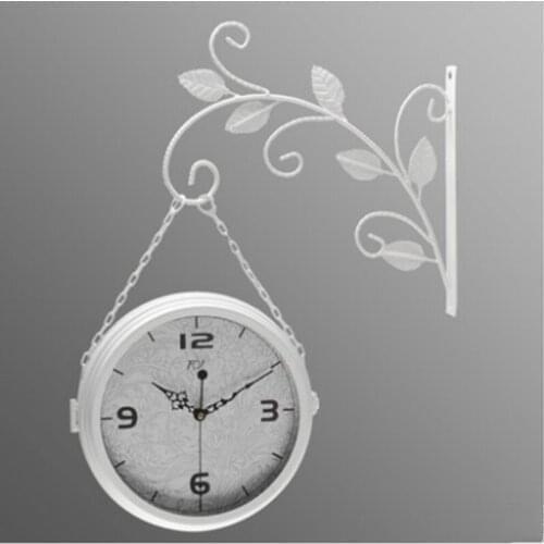 Iron Art Simple Pastoral Double-sided Clock Wall Watch Silent Quartz Clock Wall Watch in Living Room Clock Passage