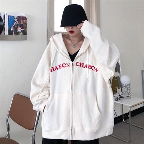 Oversized Women hip hop streetwear hoodies female punk print jacket goth coat harajuku y2k punk clothes outwear zipp streetwear