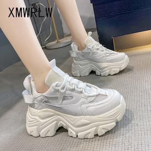 XMWRLW Womens Chunky Sneakers 2021 Spring Autumn PU Leather Casual White Shoes Women Autumn Shoes High Heels Ladies Sneakers
