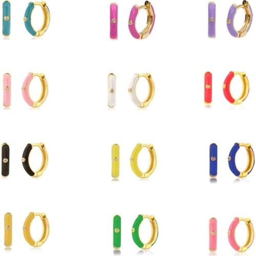 CCFJOYAS 925 Sterling Silver White/purple/pink/rose red Enamel Hoop Earrings Women Charming Gold Fashion Jewelry Wholesale