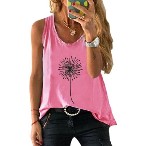100% Cotton Women Waistcoat Summer Oversized Dandelion Print Fashion Harajuku Female Regular Graphic Steevless Ladies Tank Tops