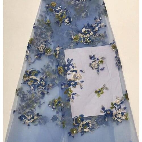 1Y/Lot African Lace Embroidery Glitter Mesh Sewing Sequins Fabric For Dress Skirt Wedding Decoration