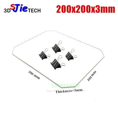 200x200x3mm 219x219x3mm Borosilicate Glass plate with cut corners + 4 Bed Clips for Wanhao Duplicator i3 Plus 3D Printer