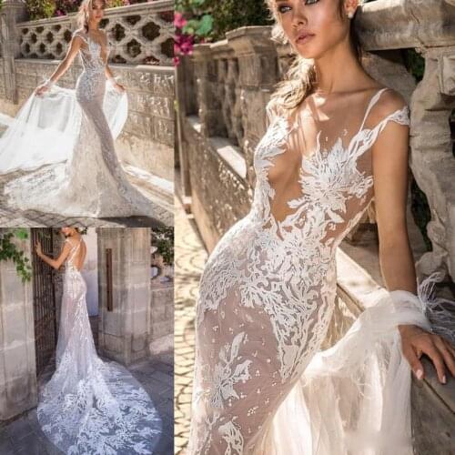Sexy 2019 Elihav Sasson Mermaid Wedding Dresses Sheer Neck Lace Wedding Gowns abiti da sposa Cap Sleeve Beach
