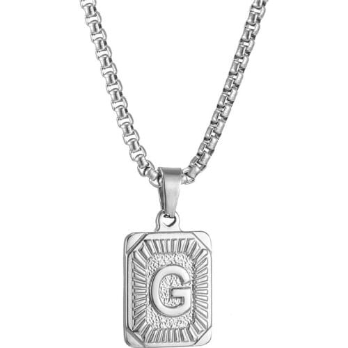 2021 Name Initials Pendant Capital Letter Necklace Woman Man Gold Silver Color Square Letter Charm Box Link Chain Couple Jewelry