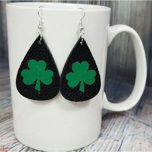2021 Wholesale Europe and America St Patricks Day Leather Earrings Irish Green Festival Leather Earrings