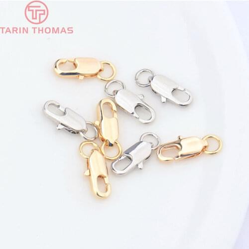 6PCS 5x12MM 24K Champagne Gold Color Plated Brass Rectangle Lobster Clasps Necklace Clasps High Quality Jewelry Accessories