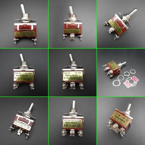 5Pcs X REALNESS Toggle Switch 15A Silver Contact Mounting 12mm Reset R-1021 R-1121 R-1122 R-1221 R-1321 R-1322 R-123 R-223 R-402