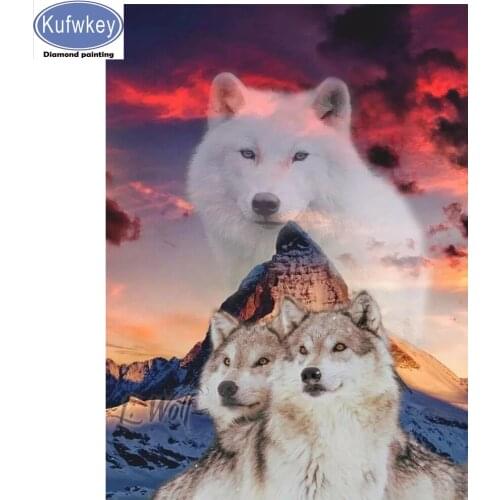 5D diy diamond painting animal cubs wolves Landscape embroidery pattern full square round cross stitch mosaic diamond wall decor