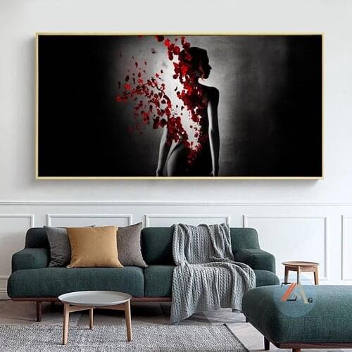 Abstract Nude Woman with Rose Flowers Canvas Art Posters and Prints Modern Painting Wall Art Pictures Living Room Home Decor
