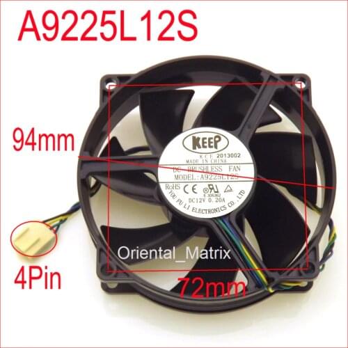 Free Shipping A9225L12S 94mm 9025 PWM CPU Round Fan 12V 0.20A 4Pin Computer CPU Cooling Cooling Fan