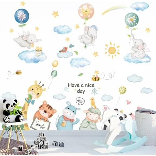 Hot 4pcs/set Large Kids Room Wall Stickers Home Decor Cartoon Animal Decals Nursery Bed Wallpaper Elephant Mural Baby Gift