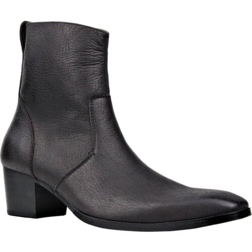 Mens Boots Genuine Leather Boots Ankle Zipper-up Motorcycle Boots Chelsea Boots Calfskin Shoes high heel boots Dark brown jy025