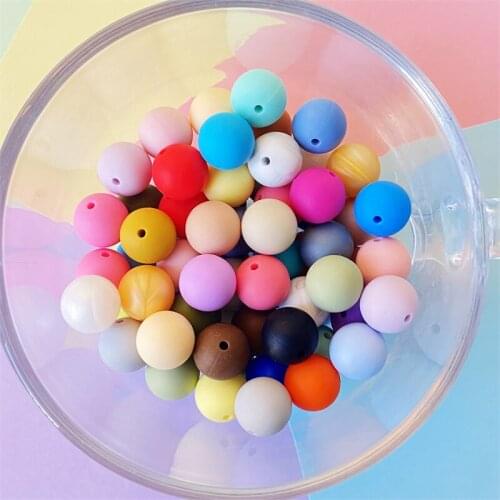 100/ 200/500/1000PCS Round Silicone Beads 15MM Pearl DIY BPA Free Jewelry Baby Teether Toy Pacifier Chain