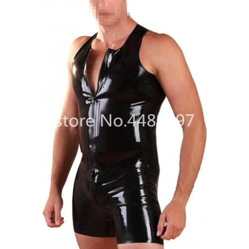 Black Latex Catsuit Rubber Bodysuit with Front Zipper Vest For Men Handmade Custom Made