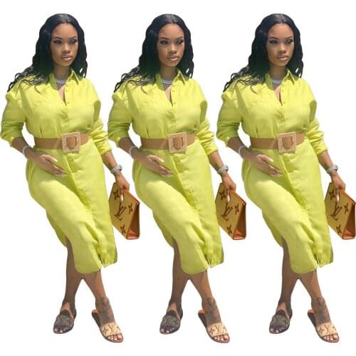 Chiclover Dresses for Women Wholesale Single Buttons Lapel Straight Slit Shirt Dress Streetwear Spring Summer Set Dropshipping
