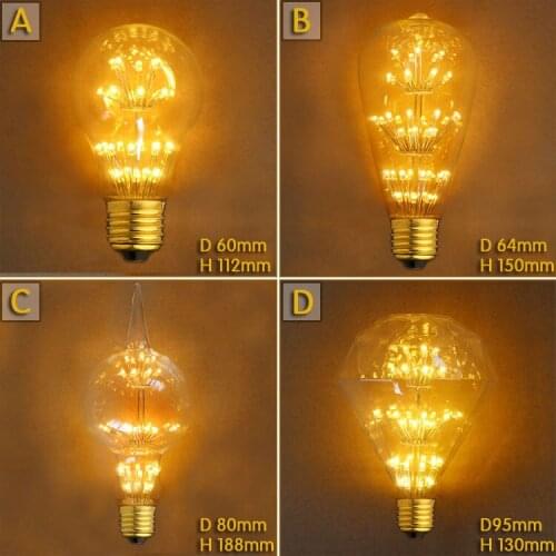 3W E27 220V For Decor LED Lampada Edison Light Bulb Bombillas Vintage Retro Lamp Ampoules Decorative A19/ST68/G80/G95