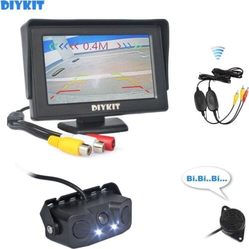 DIYKIT Wireless 4.3 Inch Color TFT LCD Car Monitor + Waterproof Parking Radar Sensor Car Camera Parking System Kit