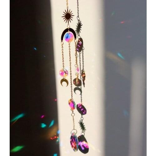 Crystal Wind Chime Star Moon Sun Pendant Handmade Garden Hanging Pendant Ornament Window Curtain Home Indoor Garden Decoration