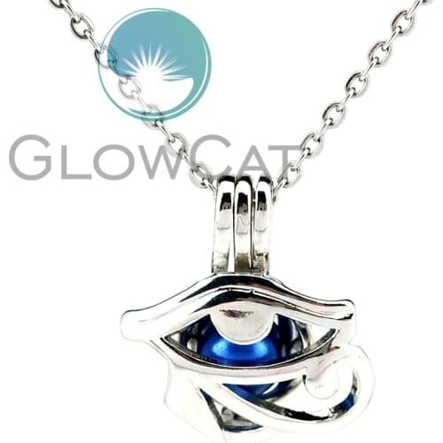 KK974 Copper The Eye Of Horus Egypt Amulet Beads Cage Locket Pendant Perfume Diffuser Pearl Cage Necklace
