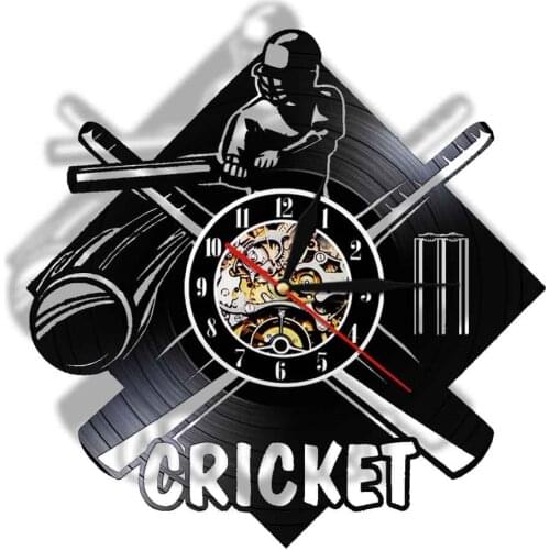Cricket Bat 3D Quartz Wall Clock Players Ball Silhouette Watch Room Night Lamp Remote Control Cricket Sport Club Hanging Decor