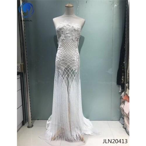 BEAUTIFICAL White african lace fabrics Latest design nigerian net lace with sequins embroidery tulle lace for wedding JLN204