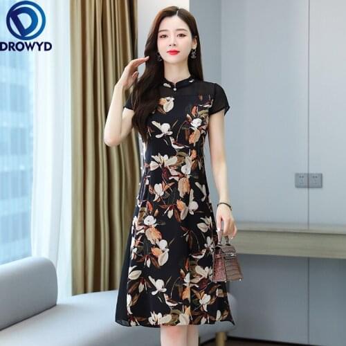 Summer Fashion Short Sleeve Dress Vintage A-line Dress Women Beach Chiffon Mini Dresses Ladies Flare Printed Party Sexy Dress