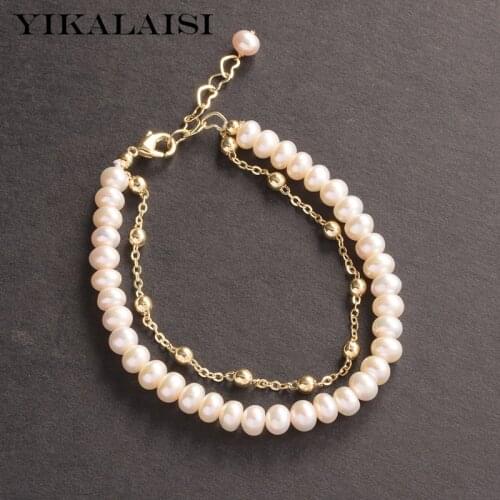 YIKALAISI Oblate Natural Freshwater Pearl Multi Color Bracelet Genuine Pearl Jewelry Style For Women