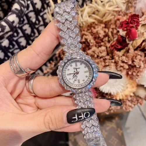 Fashion Women Full Crystals Jewelry Watches Luxury Rhinestone Bracelet Watch Waterproof Quartz Roman Wrist Watch Lotus