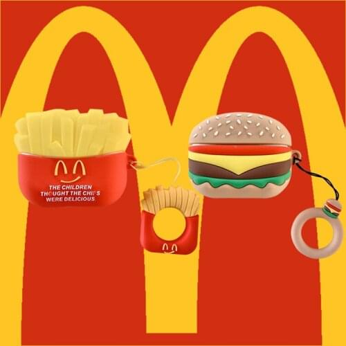 Soft Silicone 3D Funny Hamburger French Fries Potato Chips Headphone Cover For Apple Headset Airpods 1 2 Pro Earphone Case Funda
