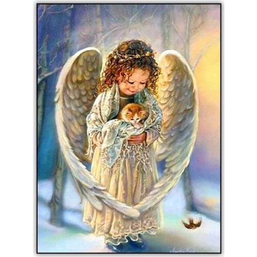 Little Angel and Cat 5d DIY Diamond Painting Kit Full Drill Square /round Crystal Mosaic Diamant Painting Embroidery Accessories