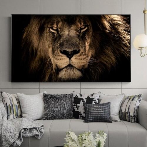 Poster Wall Art Canvas Painting Abstract Black Gold Lion Animal Posters and Prints Art Wall Painting for Living Room Home Decor