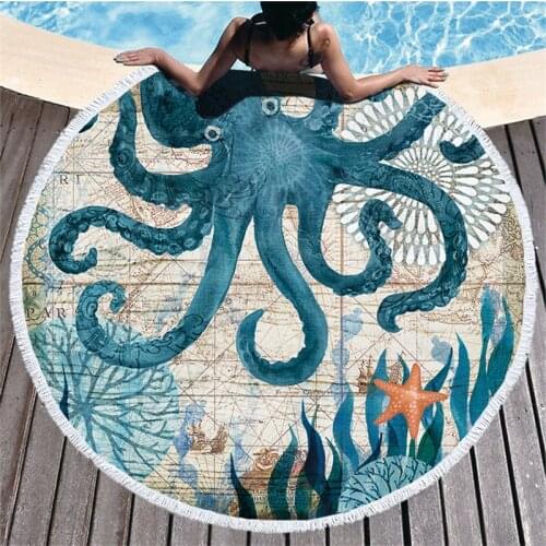 New Beach Mat Ocean Turtle Tassel Round Bath Towel Microfibre Beach Towel Marine Animal Blanket Tapestry Beach Towel 150cm