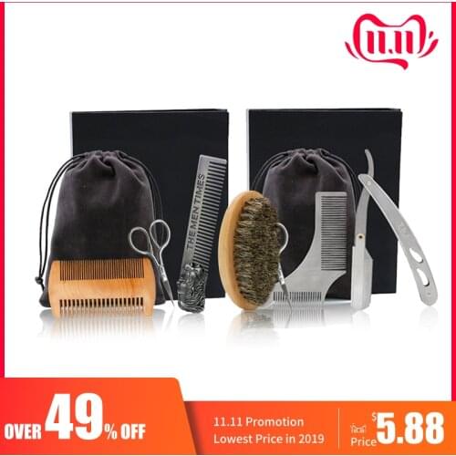 Portable Styling Accessories Stainless Steel Shaver Comb Scissors Shaving Brush for Men Hair Beard Shape Trim Style Barber Tools