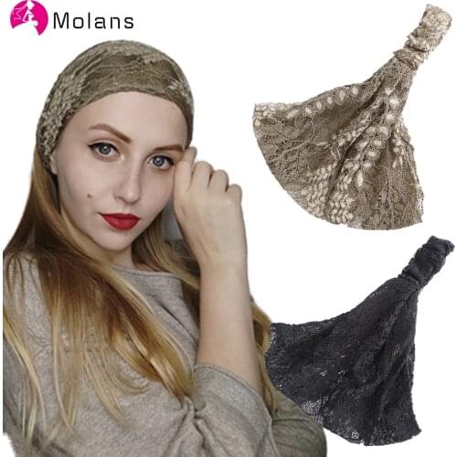 MOLANS New Lace Spring Headband Turban Women Yoga Bandana Hair Band Head Wrap Stretch Strips Headwear Hair Accessories