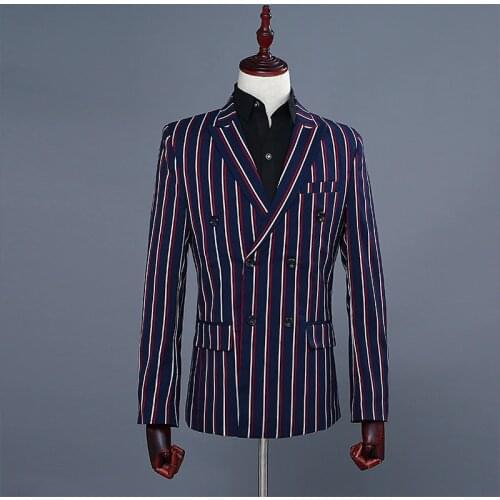 Simple Formal Suits Men 2019 Long Sleeve Dress Mens Casual Prom For Blue Stripes Suit Slim Fit Clothing Two Piece Set Coat Pants