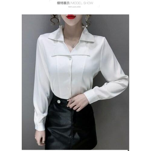 French niche double-collar design shirt women 2021 spring new Korean version of thin chiffon shirt