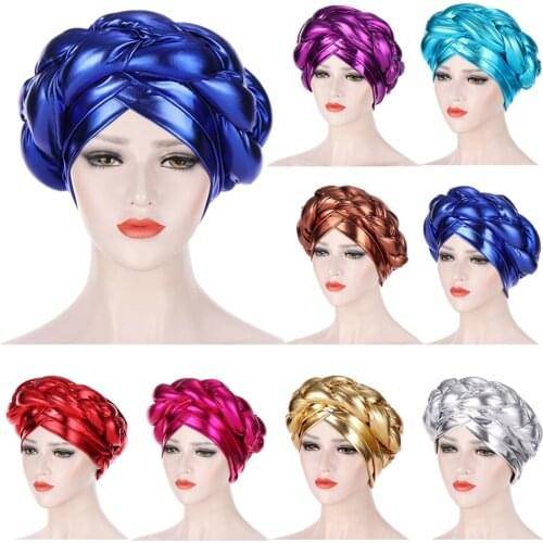 Glitter FemaleTurban Caps Cross Ready Ro Rear Cancer Headscarf Bonnet Arab Head Wraps African Women Braid Hair Loss Cover Chemo