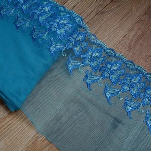 Width 20cm width High Quality Lace Fabric Blue Mesh Embroidered Dress Lace curtains Bedding Decorative Lace Trim 5Yards / Lot-HY